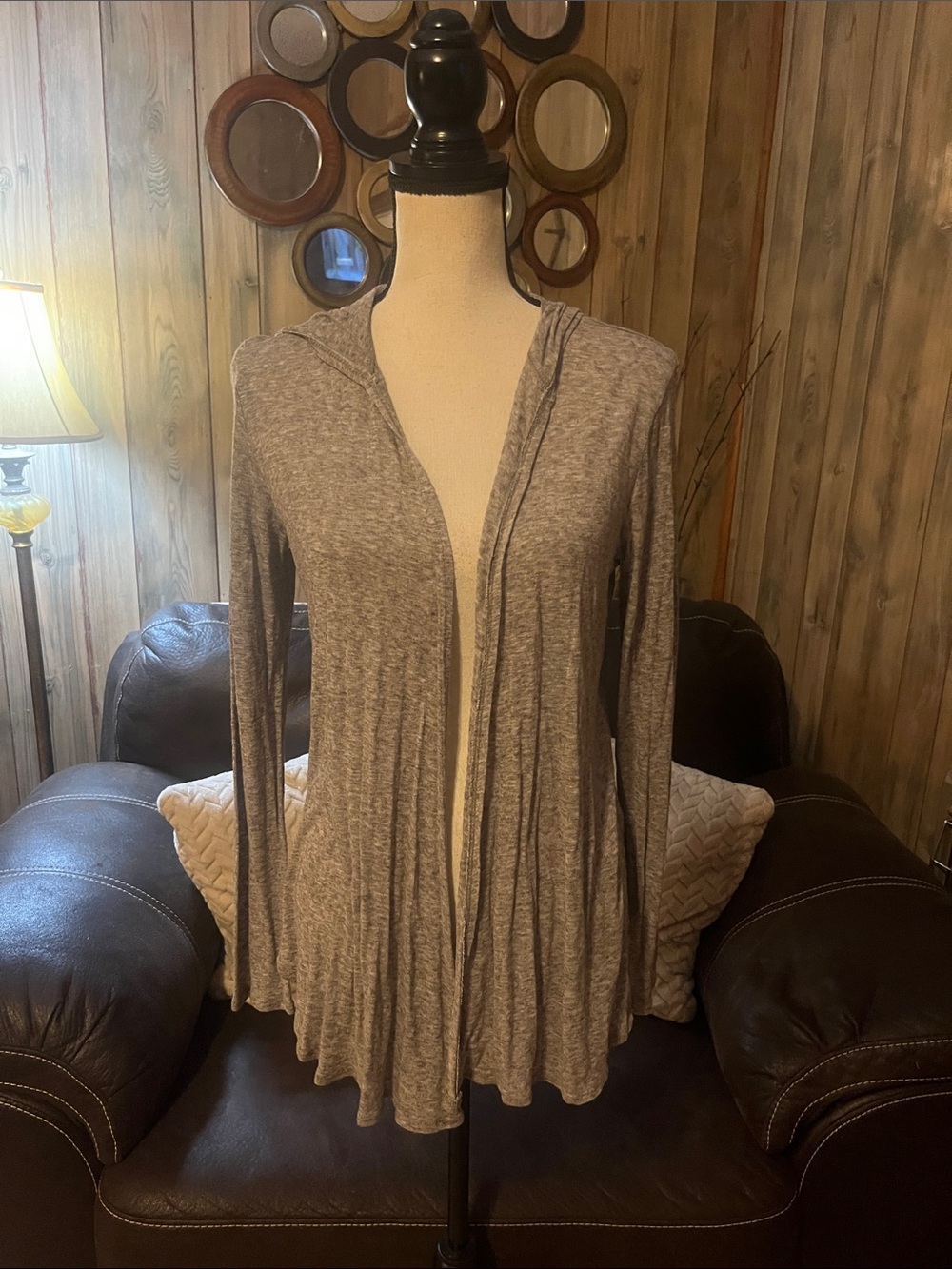 Michael Stars Heather Gray Open-Front Hooded Cardigan Wool Blend Lightweight